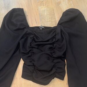 Express Black Ruched Puff Sleeve Crop Top